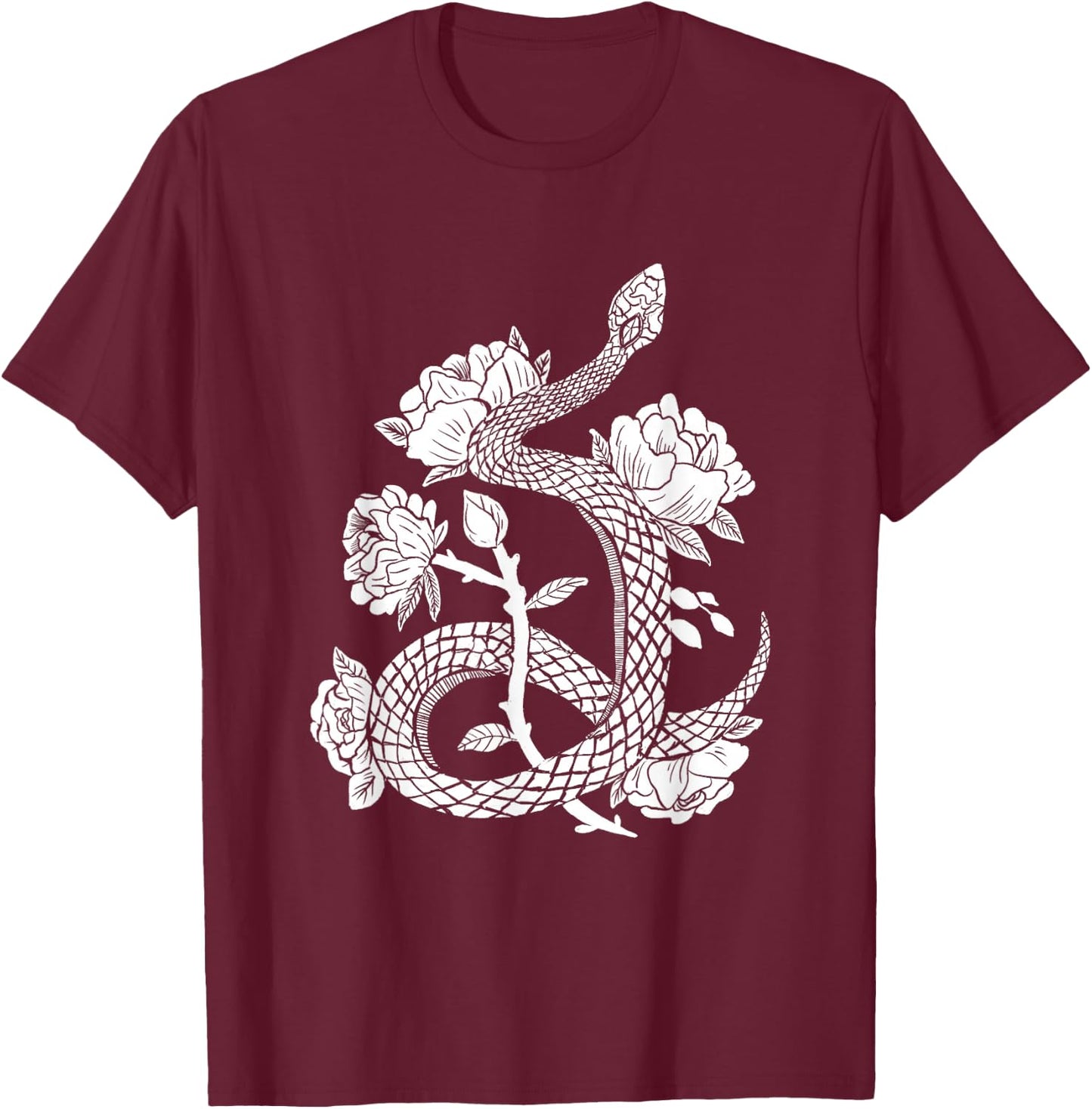 Snake & Flowers Gothic Witchy Punk T-Shirt - T-Shirt | Maroon