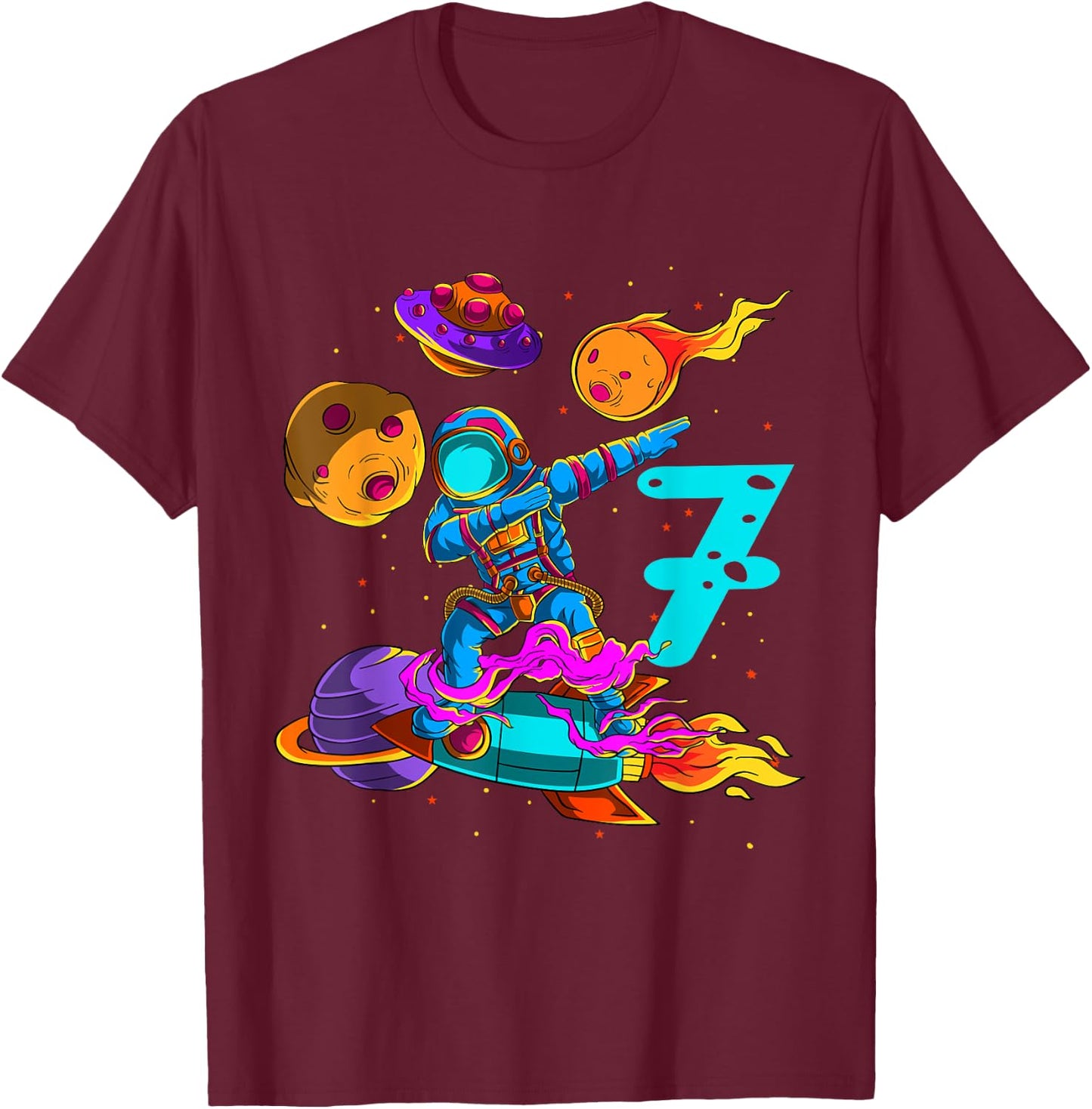 7 years Birthday Boy Astronaut 7th Birthday Boys Astronaut T-Shirt - T-Shirt | Maroon