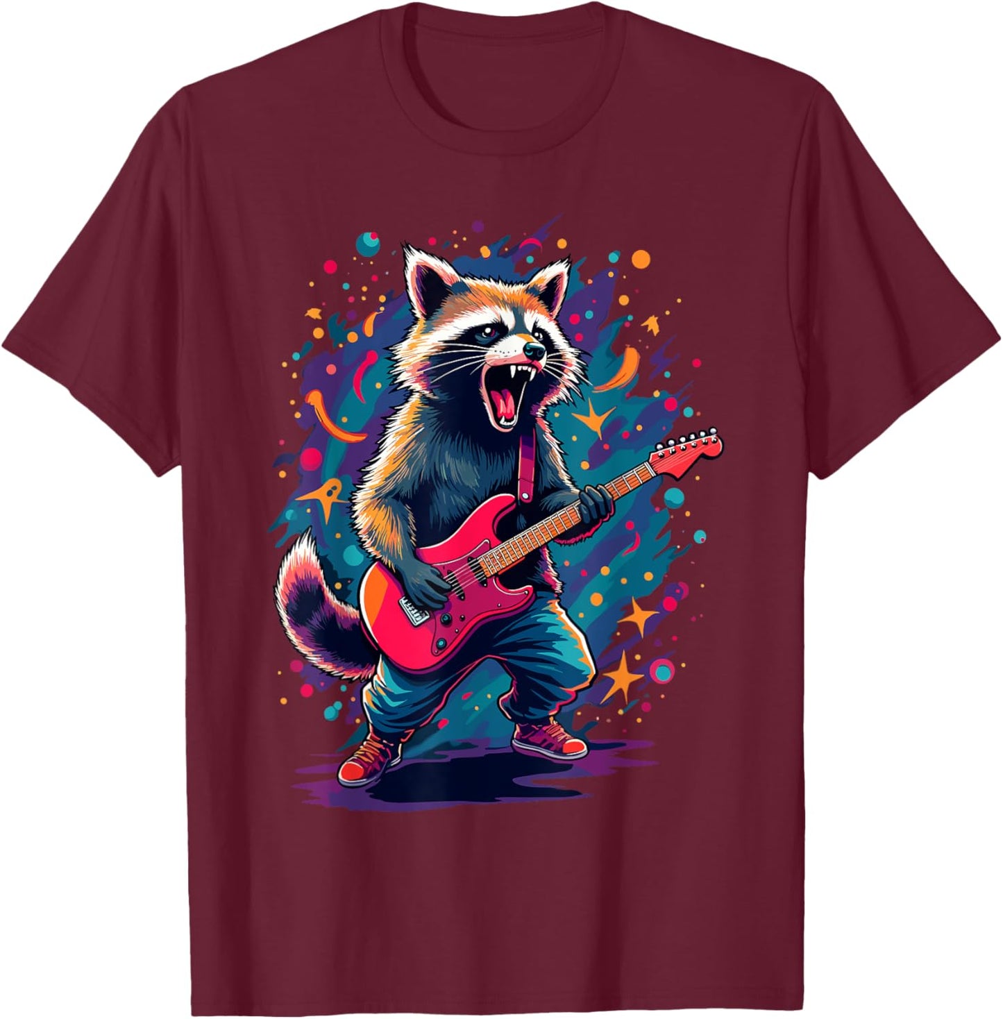 Rocking Raccoon Guitar Player Concert Festival Music Cool T-Shirt - T-Shirt | Maroon