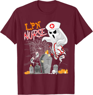 LPN Nurse Halloween Boo Ghosts Costume Nursing Tools Lover T-Shirt - T-Shirt | Maroon