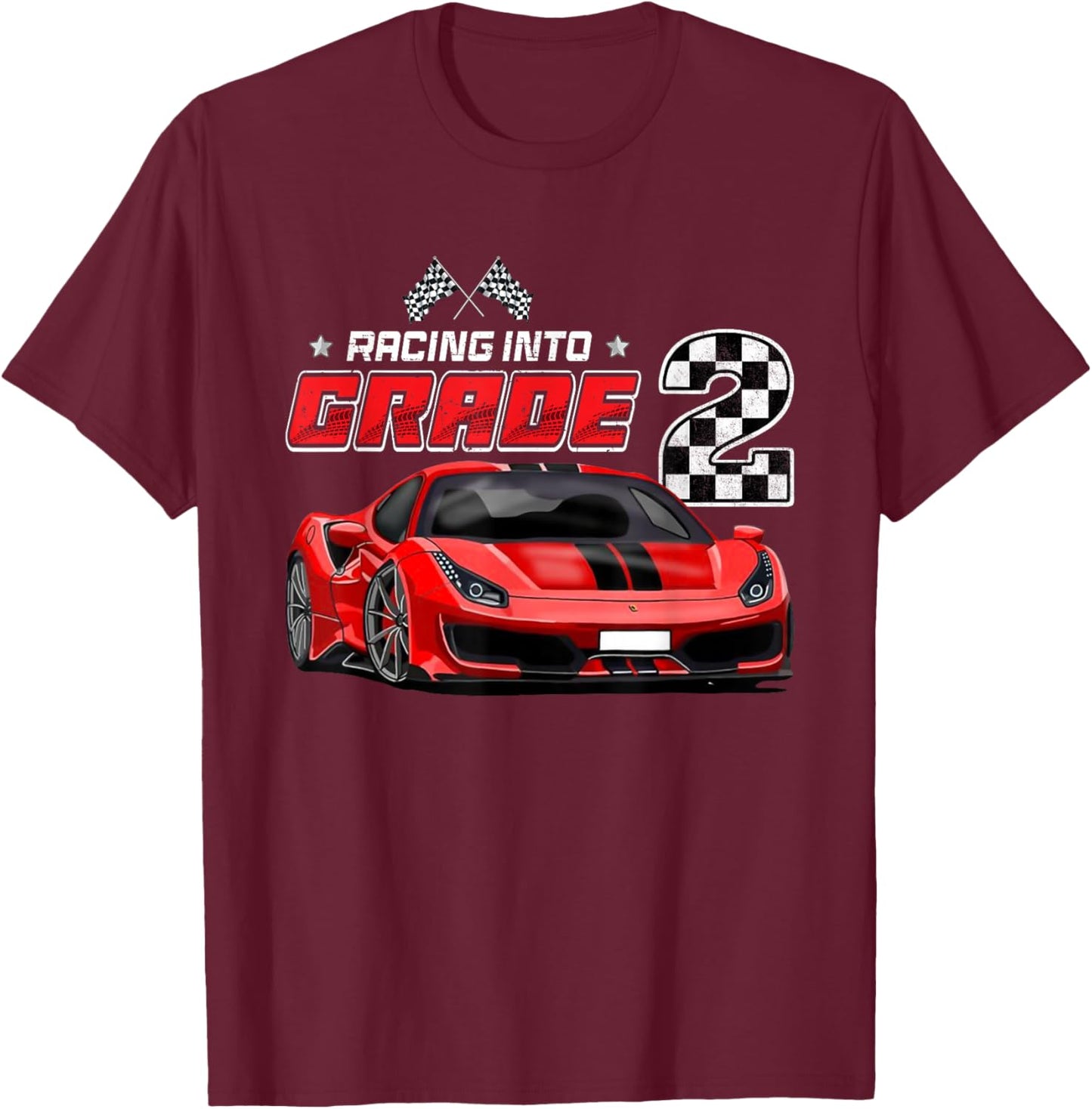 Racing Into 2nd Grade Race Car Back To School Boys T-Shirt - T-Shirt | Maroon