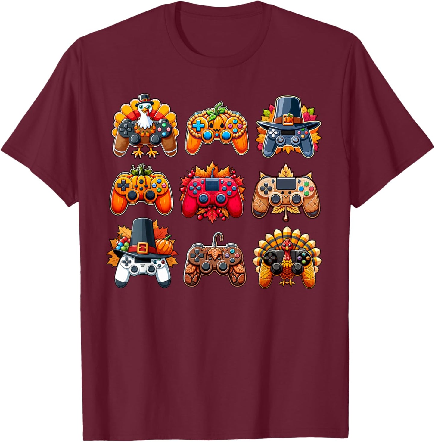 Thanksgiving Skeleton Zombie Gaming Controllers Boys Kids T-Shirt - T-Shirt | Maroon