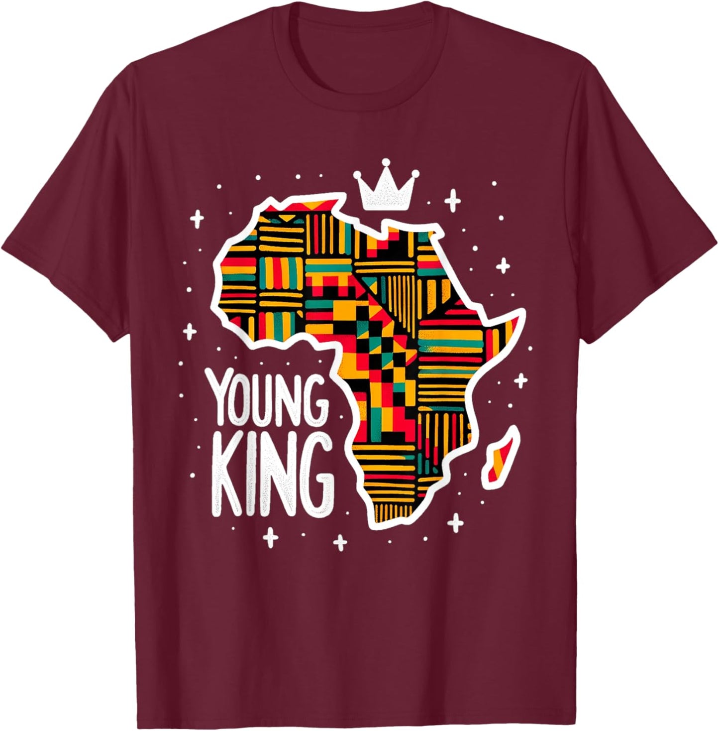 Boys African Kente Print Clothes Kids Young King Kente Youth T-Shirt - T-Shirt | Maroon