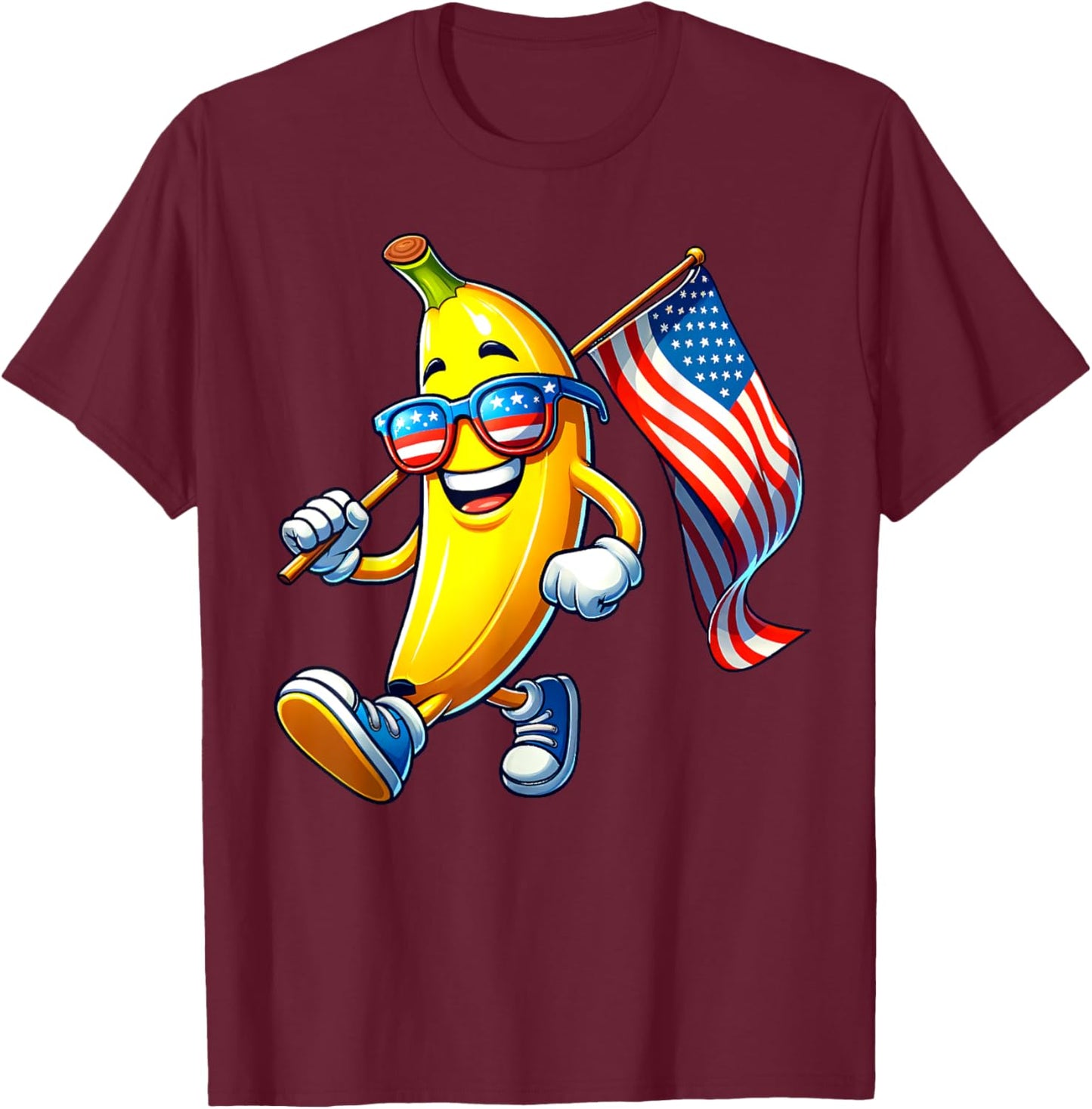 Banana 4th July USA Flag Patriotic America Mom Dad Kids T-Shirt - T-Shirt | Maroon