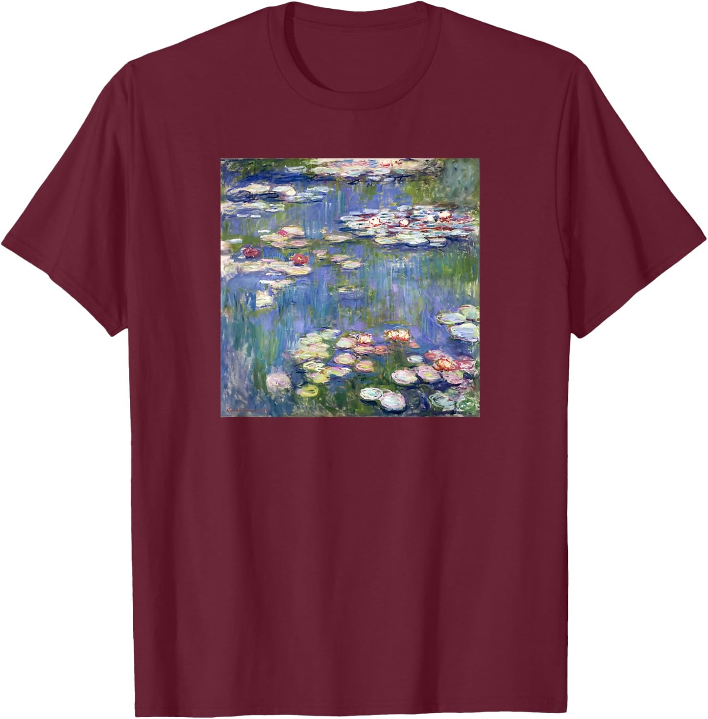 Monet's Water Lilies Modern Art Impressionism Painting Cover T-Shirt - T-Shirt | Maroon