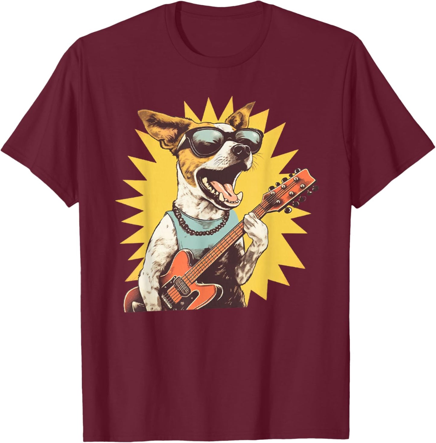 Jack Russell Terrier Playing Guitar Rock Star Dog Rocker T-Shirt - T-Shirt | Maroon