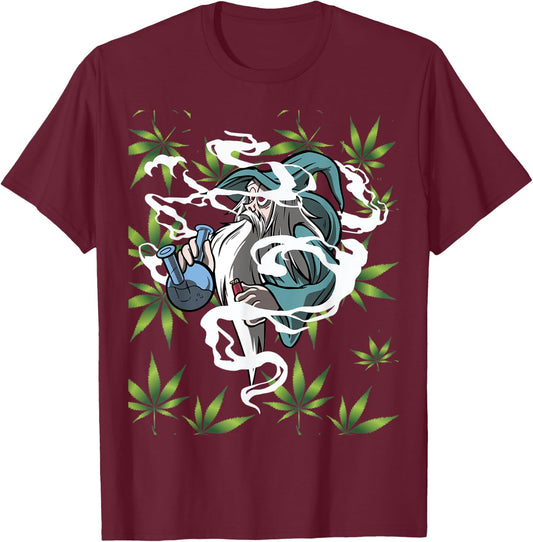 Marijuana Bong with Weed Leaf Design Wizard Smoking T-Shirt - T-Shirt | Maroon