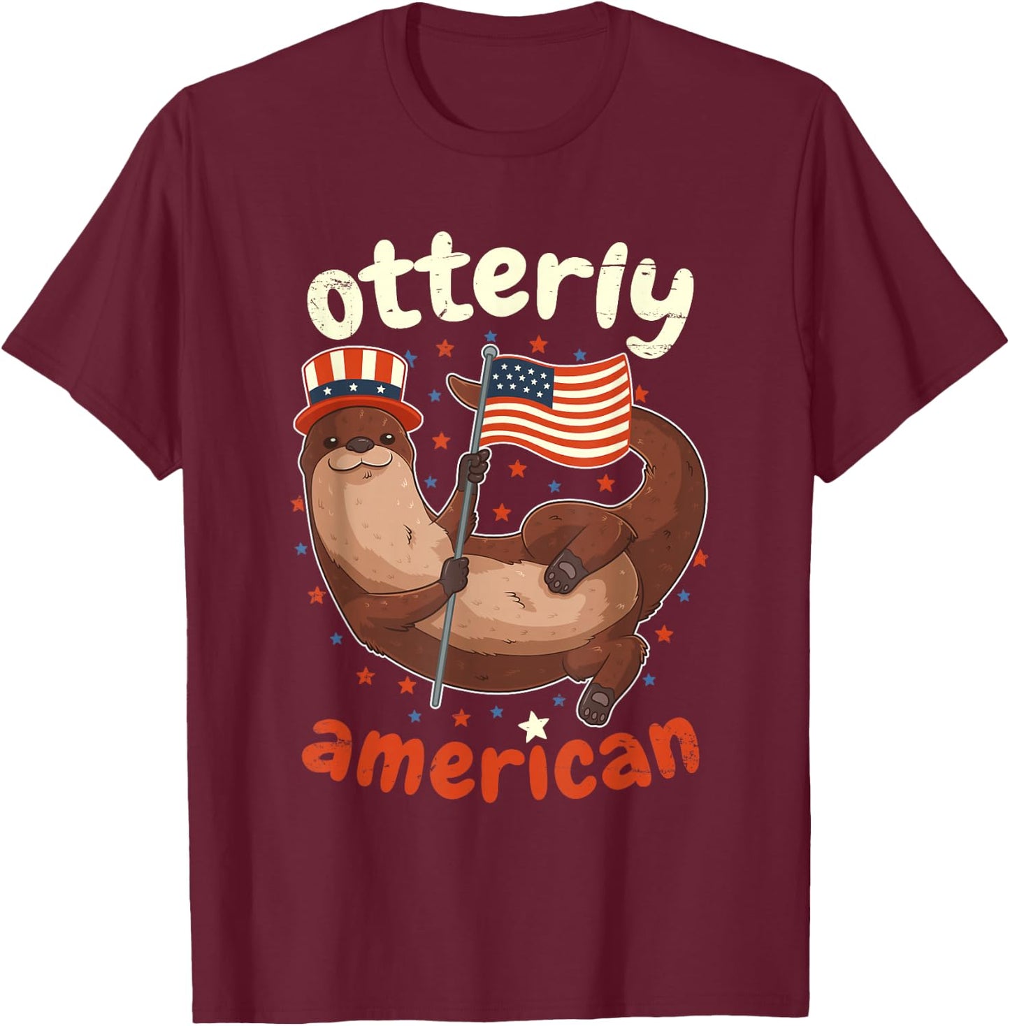 Patriotic Oteric American Flag 4th of July Otter T-Shirt - T-Shirt | Maroon