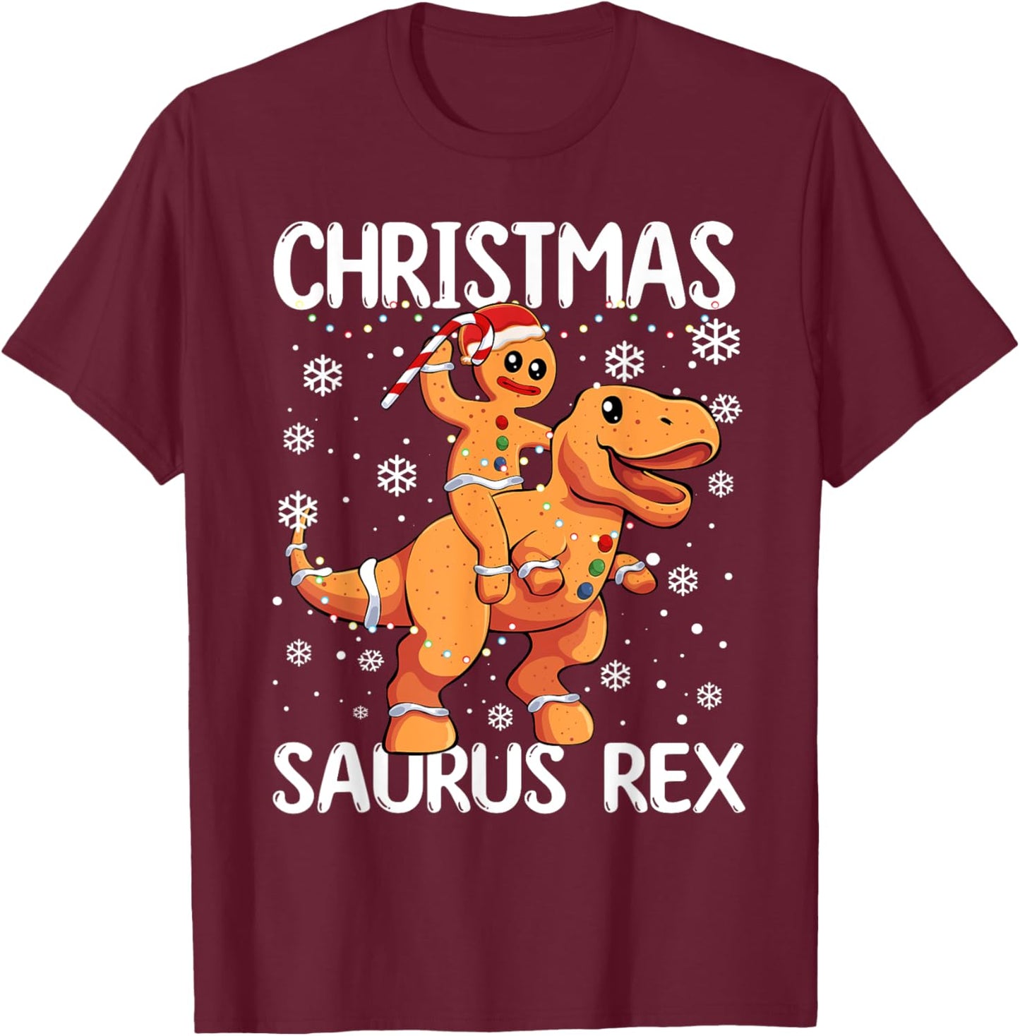 Christmas Saurus Rex Gingerbread Man Cookie TRex Boys Kids T-Shirt - T-Shirt | Maroon