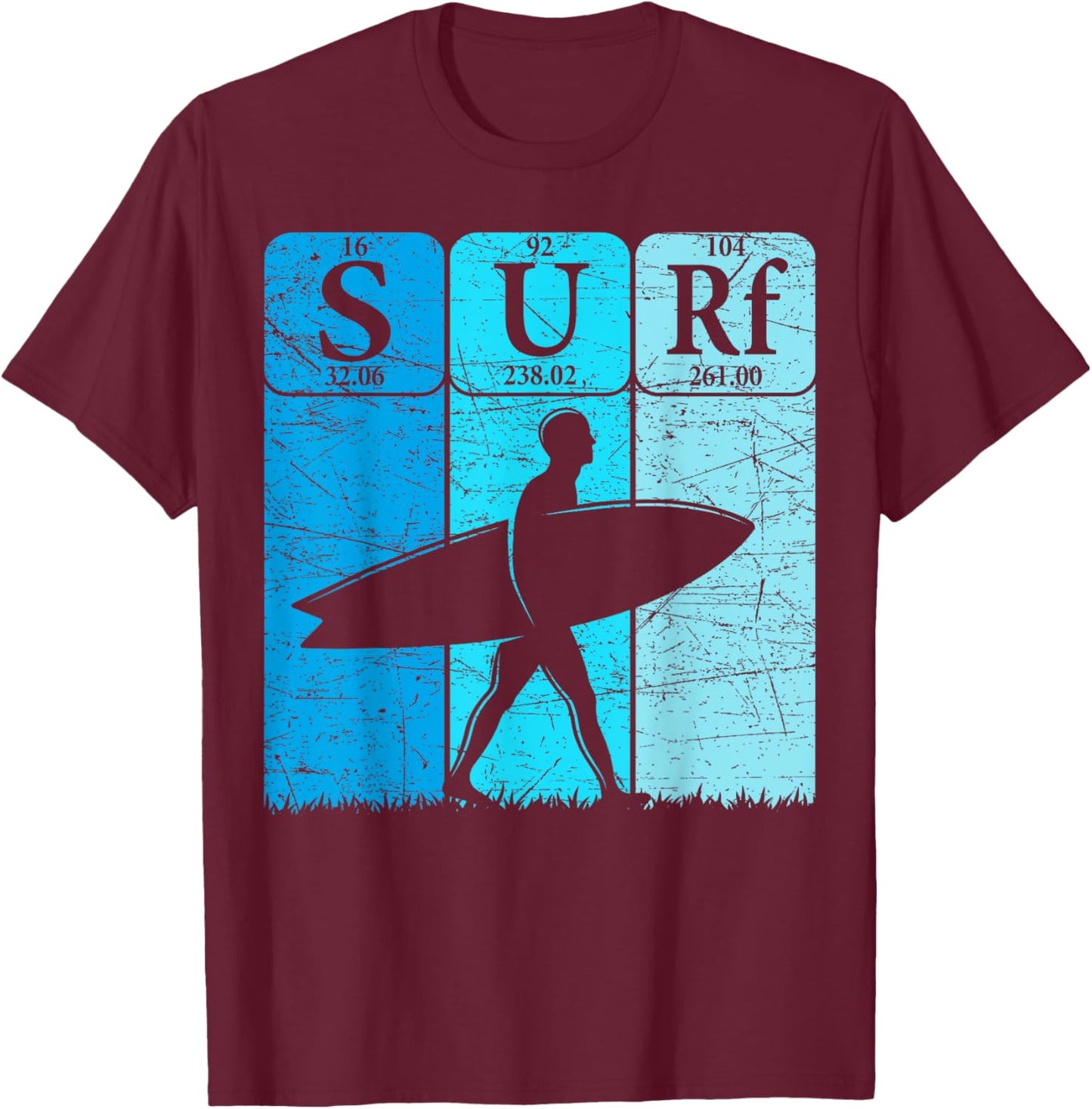 Surf Periodic Table Elements Surfing Surfboard Vintage T-Shirt - T-Shirt | Maroon