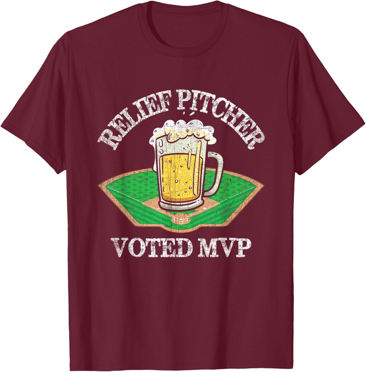 Funny Beer and Baseball Relief Jug T-Shirt - T-Shirt | Maroon
