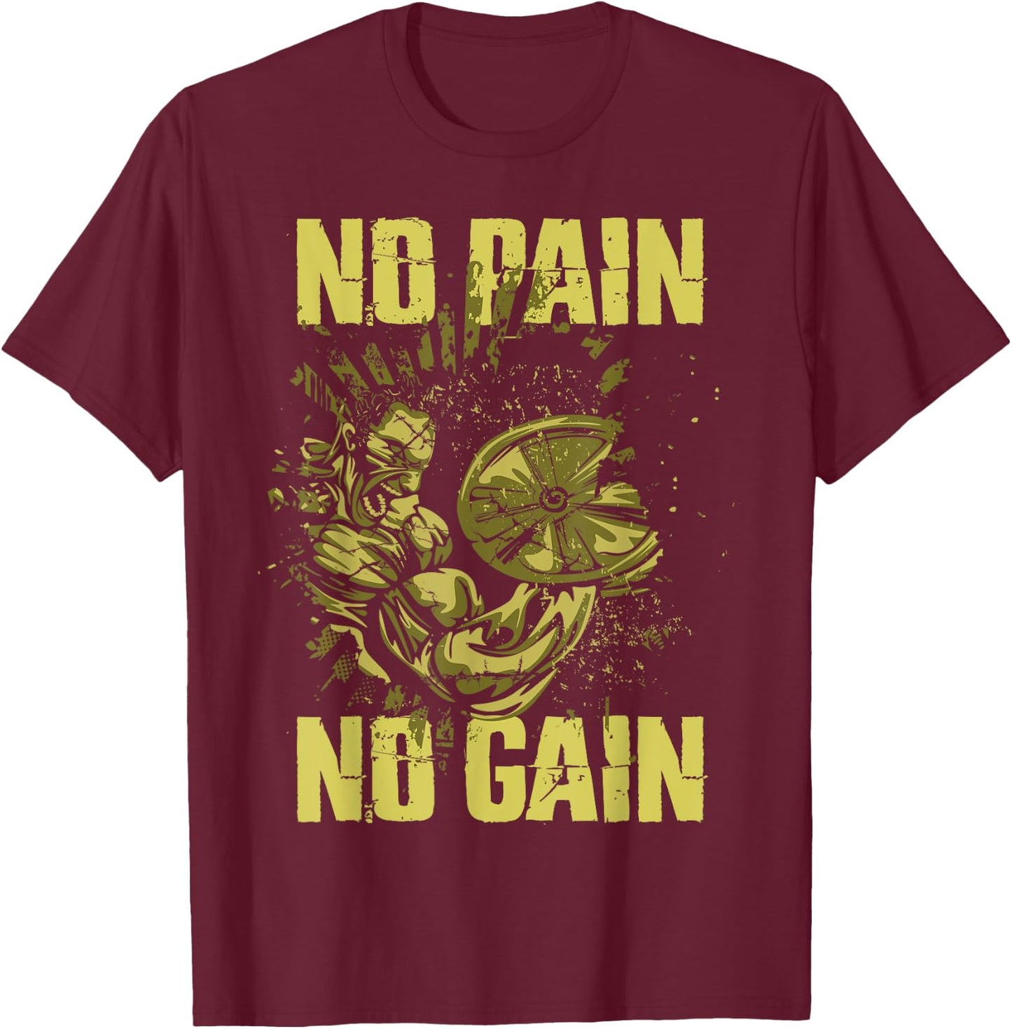 Bodybuilding Shirts No Pain No Gain Bodybuilder Gym T-Shirt - T-Shirt | Maroon