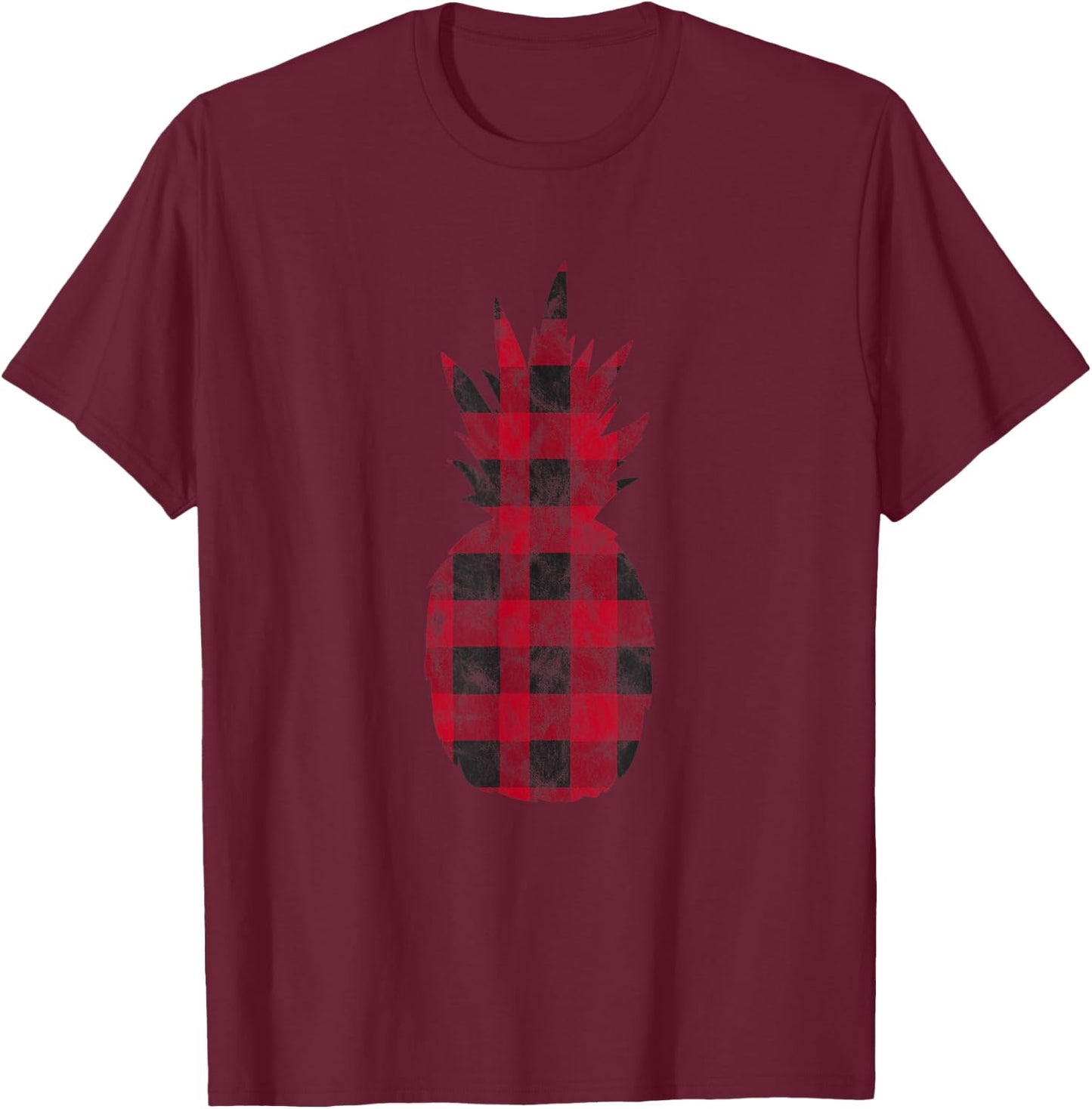 Buffalo Plaid Pineapple Distressed Aloha Redneck Hawaii T-Shirt - T-Shirt | Maroon