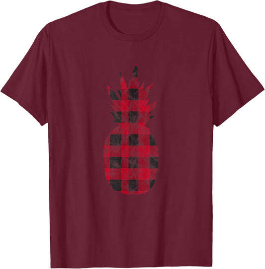 Buffalo Plaid Pineapple Distressed Aloha Redneck Hawaii T-Shirt - T-Shirt | Maroon