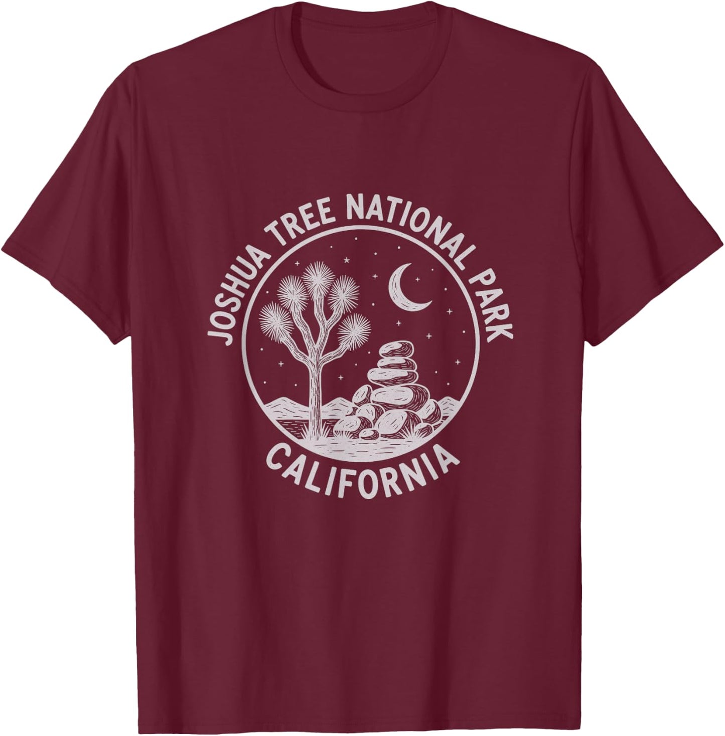 Vintage Joshua Tree National Park California Sketch Design T-Shirt - T-Shirt | Maroon