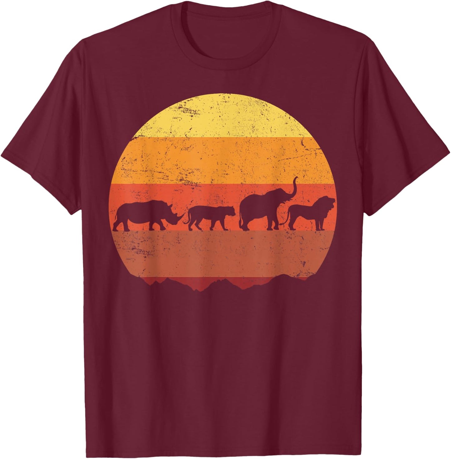 Africa Animals Safari Rhino Lion Elephant T-Shirt - T-Shirt | Maroon