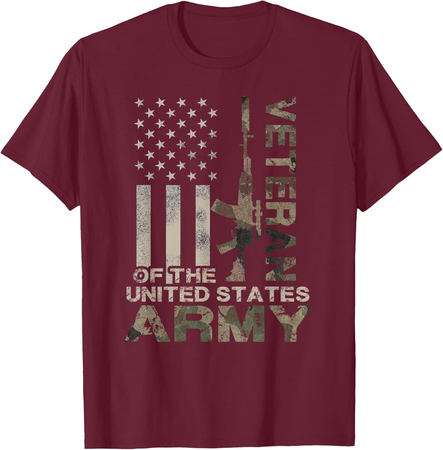 US Army | Military Green Camo Flag Retro Design Gift T-Shirt - T-Shirt | Maroon
