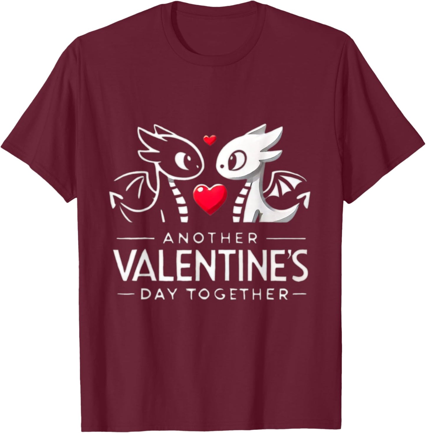 Romantic Dragon Couple Valentine's Day Design - Black, , Short Sleeve, Cotton 90% Polyester 10%, Size Small T-Shirt - T-Shirt | Maroon