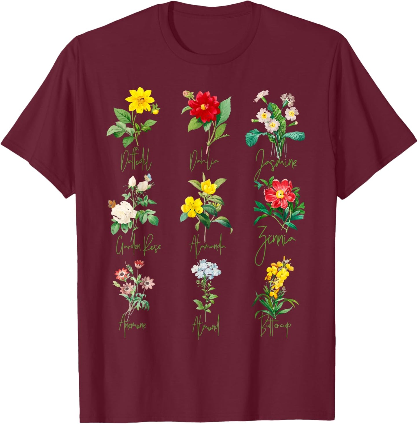 Vintage Botanical Beautiful Floral Flower Power T-Shirt - T-Shirt | Maroon