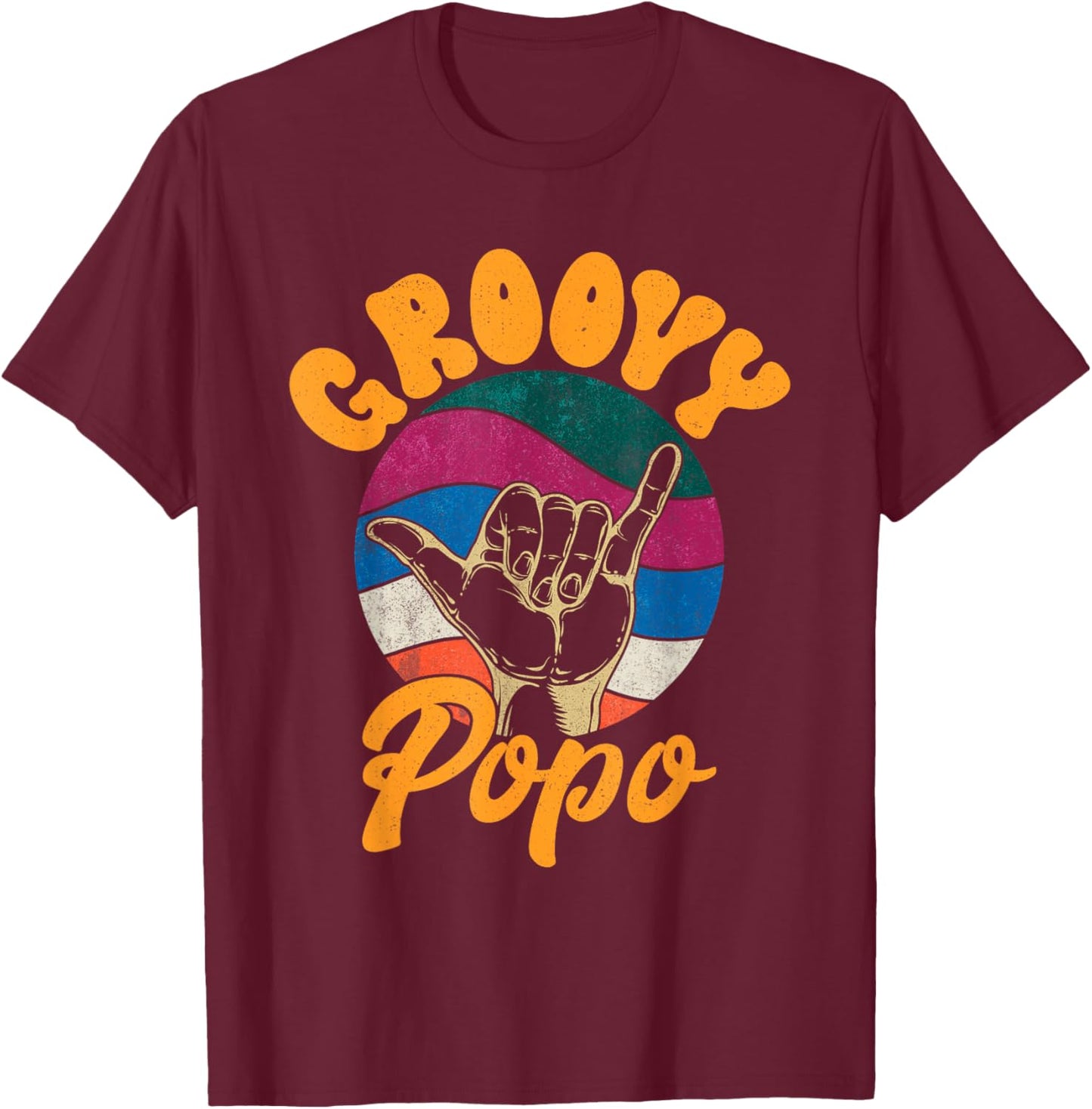 Vintage Father's Day Dad Grandpa Retro Groovy Popo Men T-Shirt - T-Shirt | Maroon