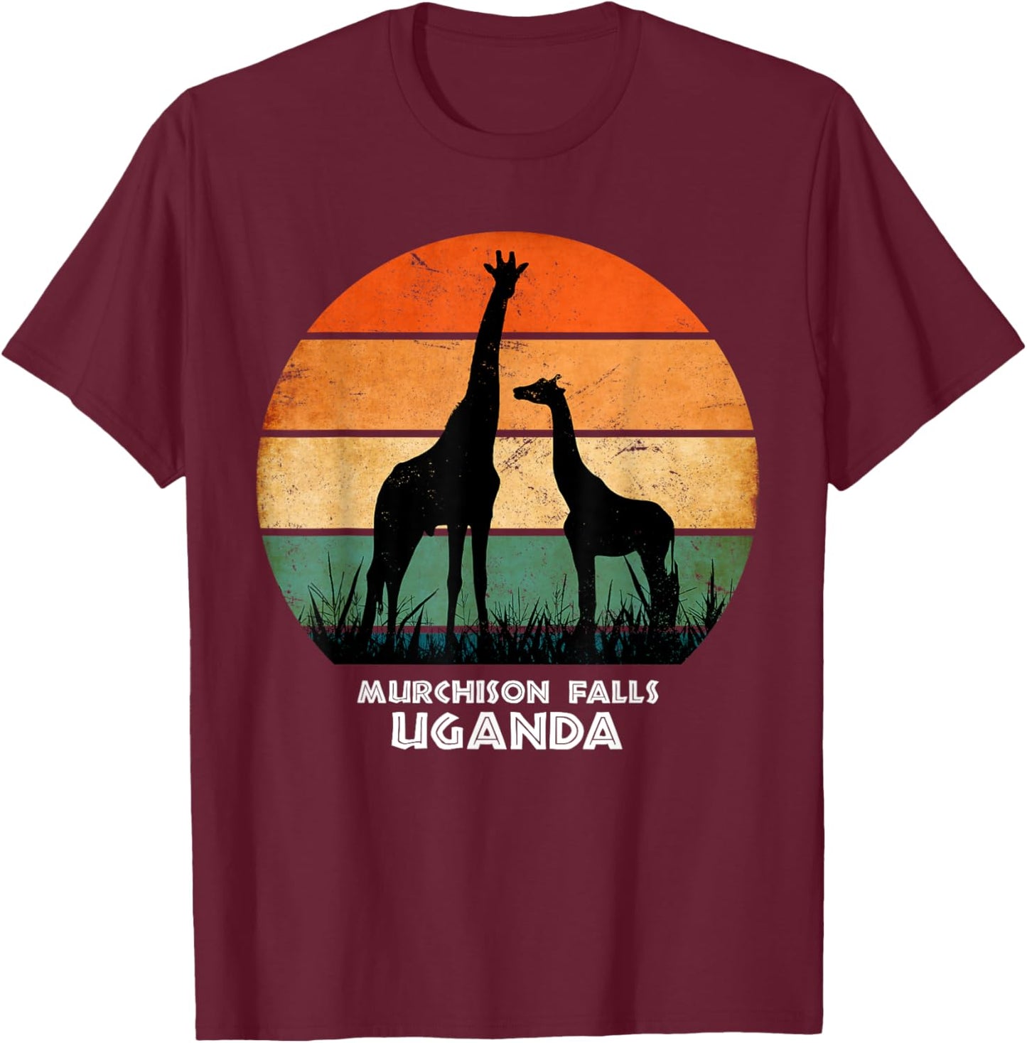 Murchison Falls, Uganda Giraffe Safari National Park Game T-Shirt - T-Shirt | Maroon