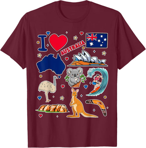 Australian hand drawn symbols, Australia map, cultural icons