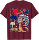 Australian hand drawn symbols, Australia map, cultural icons T-Shirt - T-Shirt | Maroon