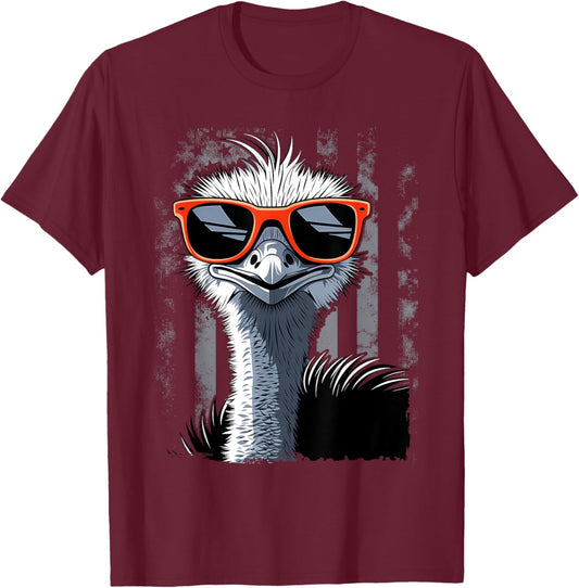 Cool Emu Bird Wearing Sunglasses Graphic Art T-Shirt - T-Shirt | Maroon