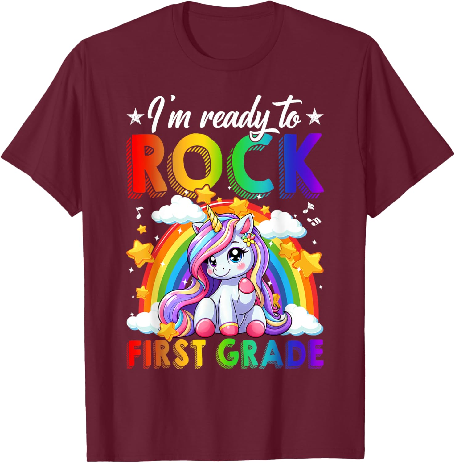 I'm Ready To Rock First Grade Unicorn Back To School Girls T-Shirt - T-Shirt | Maroon
