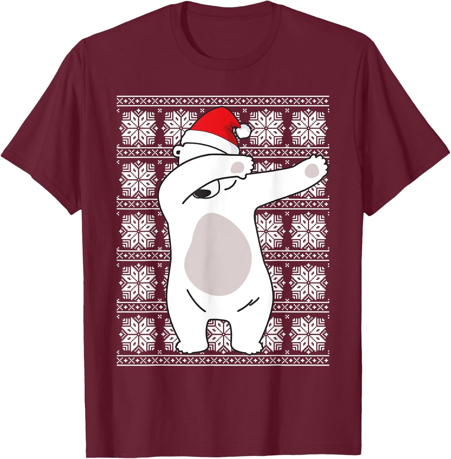 Ugly Christmas Sweater Polar Bear Santa Hat Dabbing Gifts T-Shirt - T-Shirt | Maroon