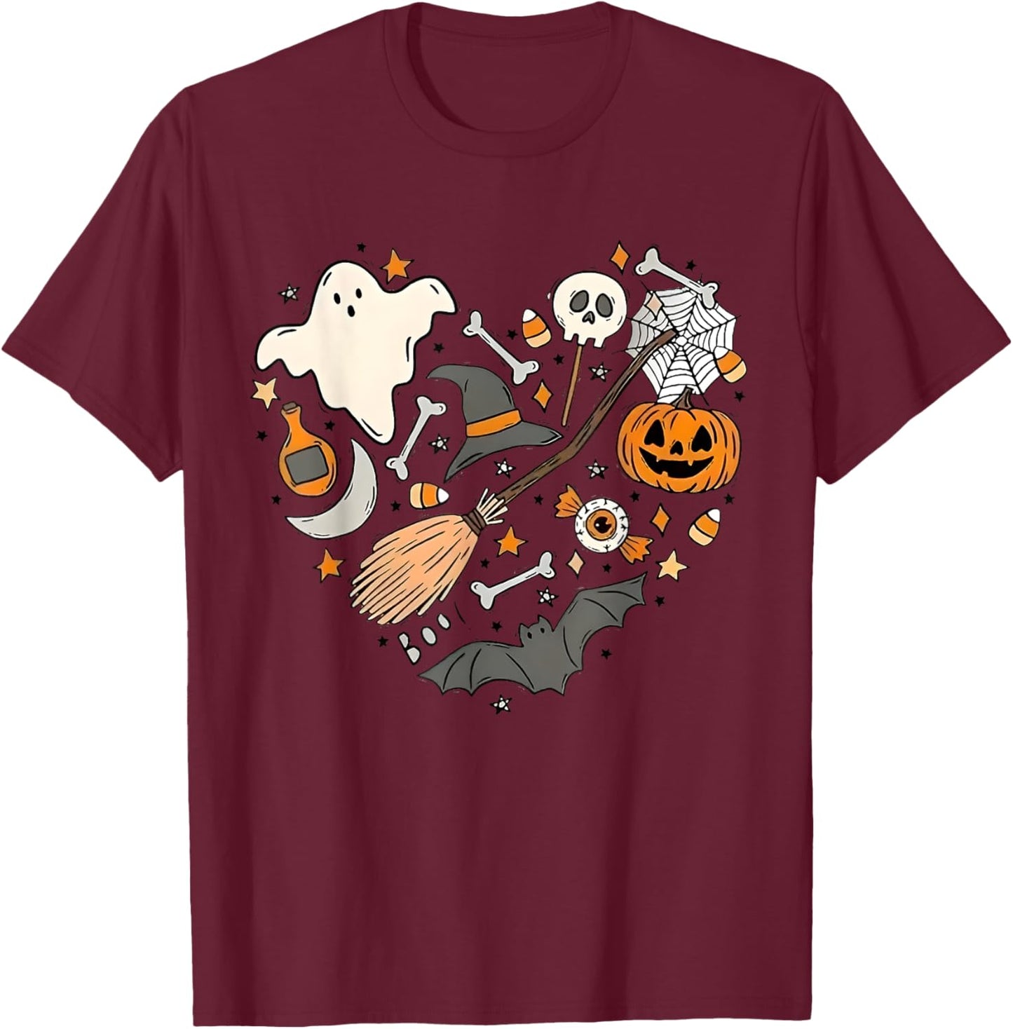 Halloween Doodle Heart Cute Halloween Costume Ghost Funny T-Shirt - T-Shirt | Maroon