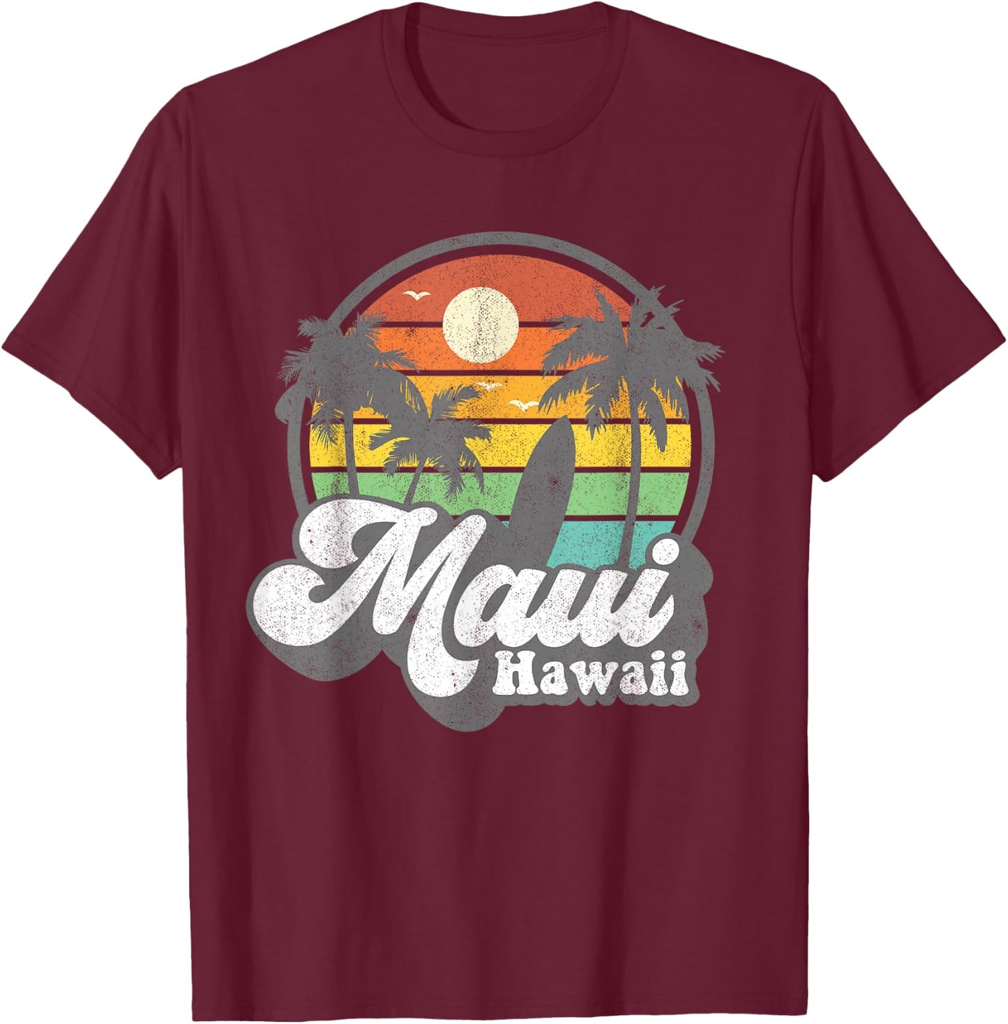 Vintage Maui Hawaii Hawaiian Beach Surfing 70's Surf Gift T-Shirt - T-Shirt | Maroon