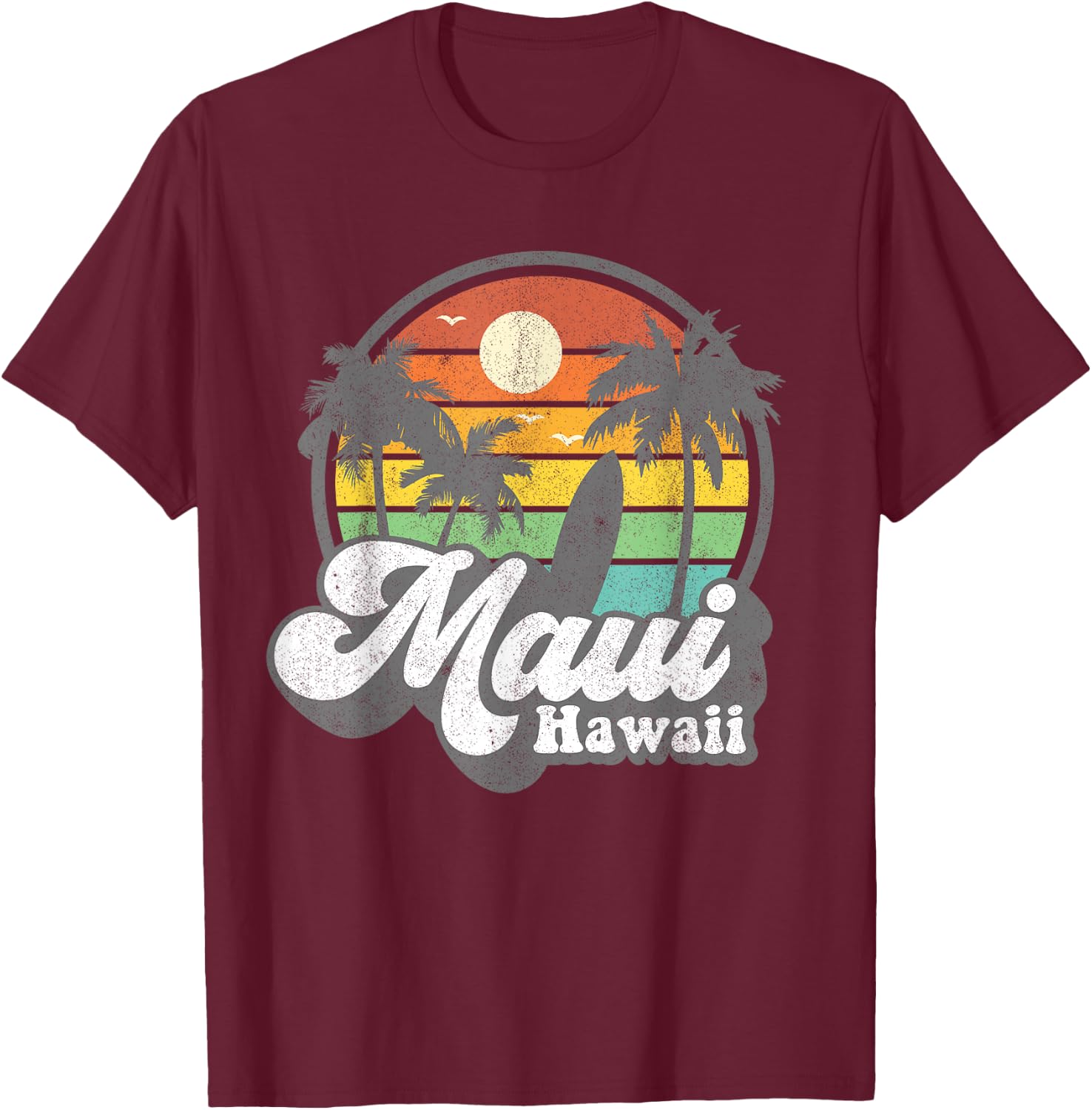 Vintage Maui Hawaii Hawaiian Beach Surfing 70's Surf Gift T-Shirt - T-Shirt | Maroon
