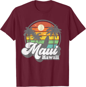 Vintage Maui Hawaii Hawaiian Beach Surfing 70's Surf Gift T-Shirt - T-Shirt | Maroon