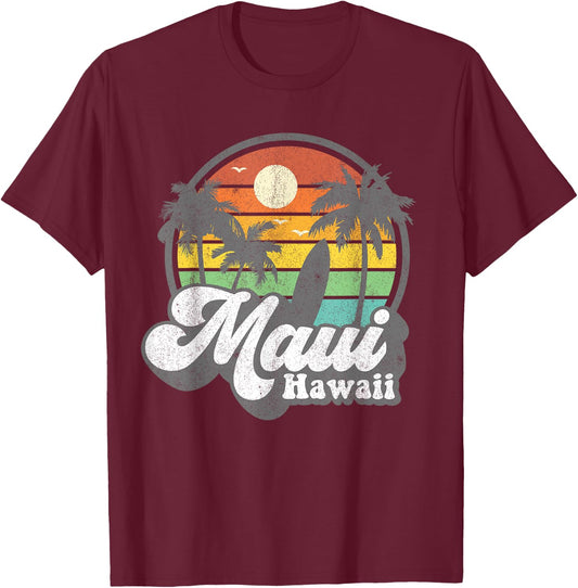 Vintage Maui Hawaii Hawaiian Beach Surfing 70's Surf Gift T-Shirt - T-Shirt | Maroon