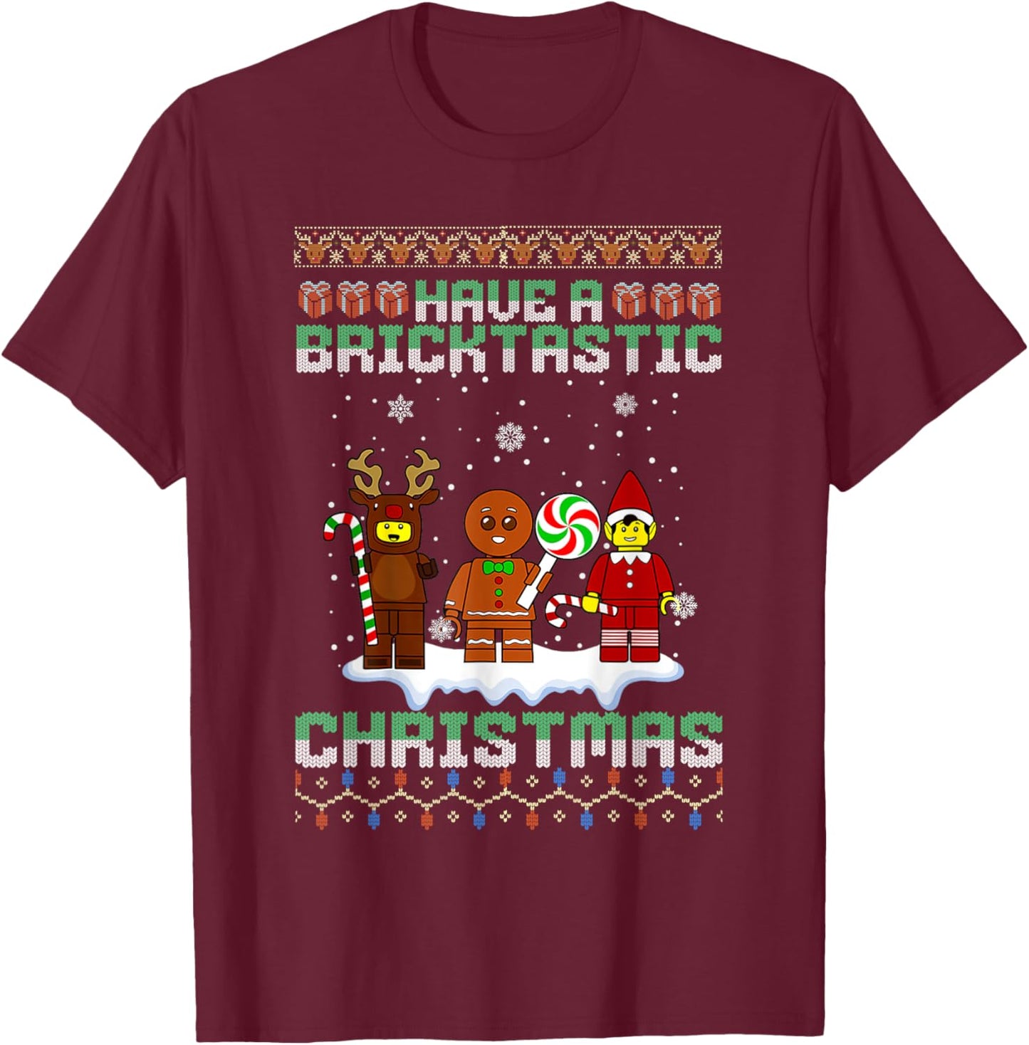 Have A Bricktastic Christmas Building Bricks Ugly Sweater T-Shirt - T-Shirt | Maroon