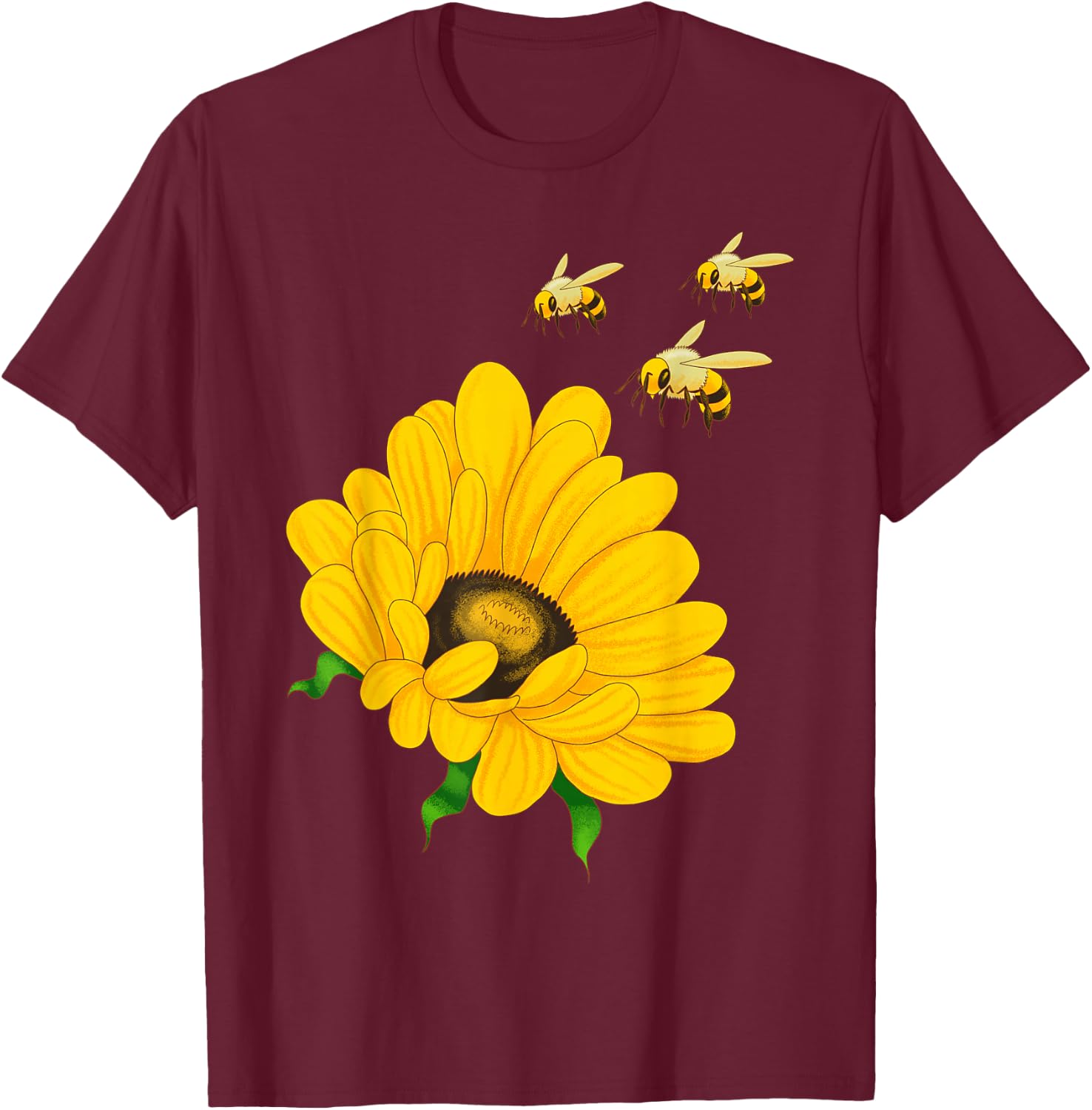 Sunflower Bees Retro Nature Summer Flower Beekeepers Gift T-Shirt - T-Shirt | Maroon