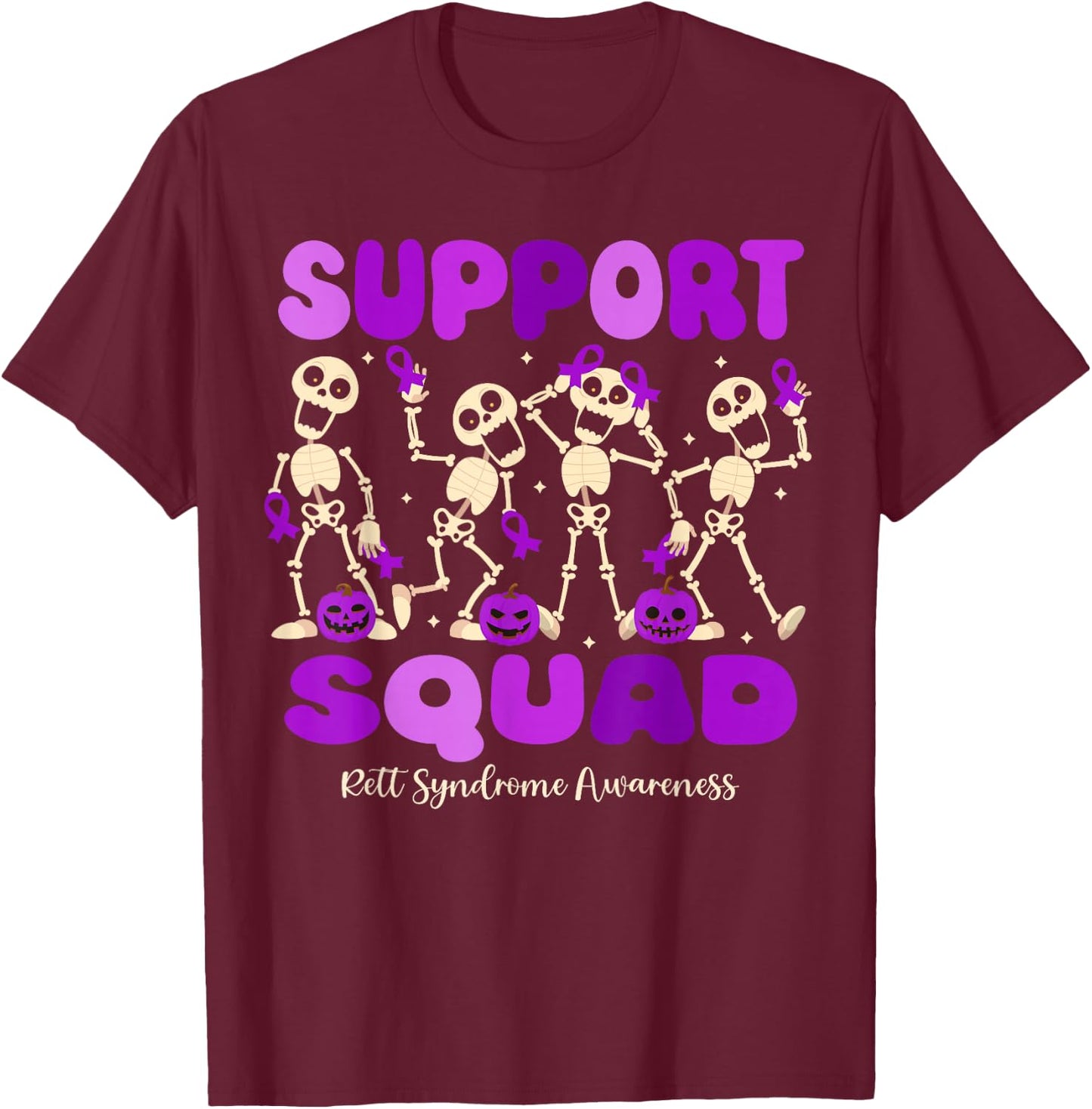 Funny Halloween Rett Syndrome Skeleton Support Squad T-Shirt - T-Shirt | Maroon