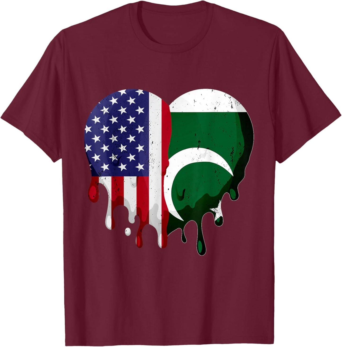 American Pakistani Heritage Month Pakistan Flag Heart T-Shirt - T-Shirt | Maroon