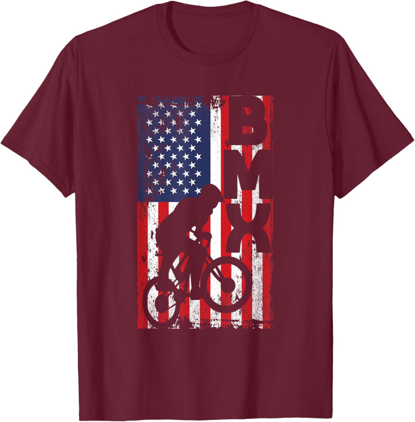 American Flag BMX Racing Extreme Sport Riding Cool Bike Ride T-Shirt - T-Shirt | Maroon