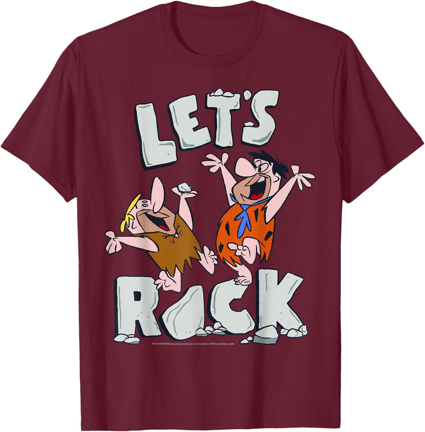 The Flintstones Fred and Barney Let's Rock Small T-Shirt - T-Shirt | Maroon