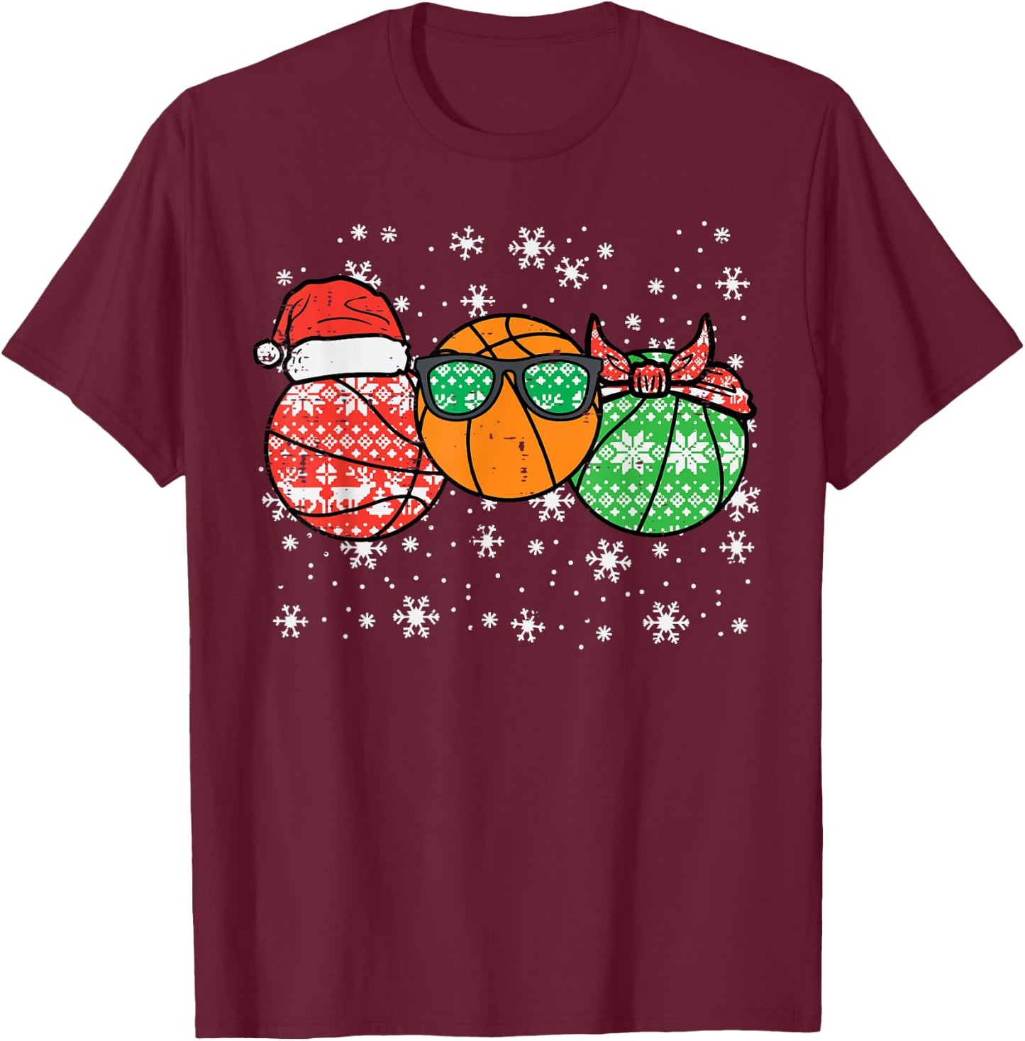 Christmas Basketballs Santa Cute Xmas Sports Men Boys Kids T-Shirt - T-Shirt | Maroon