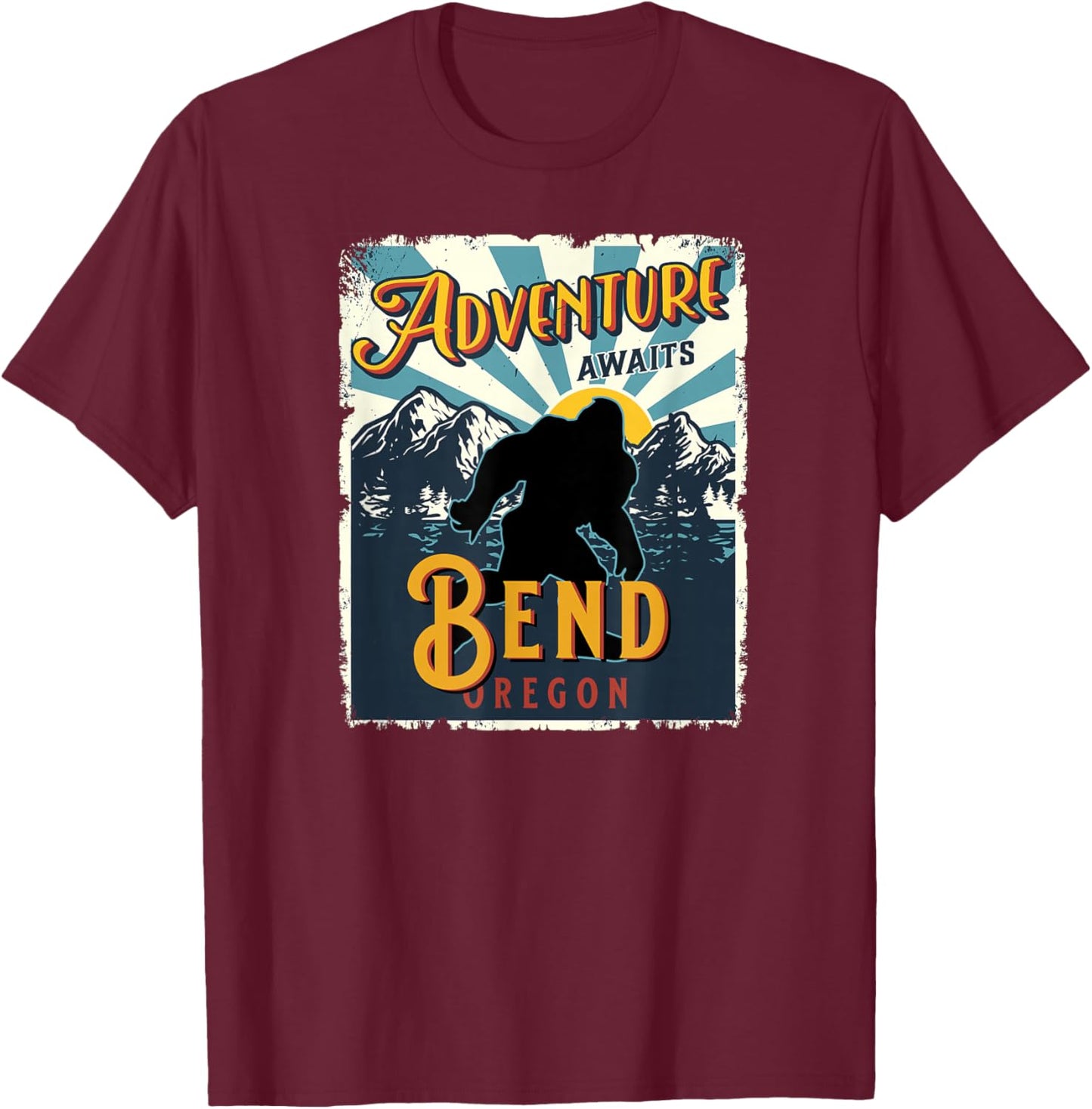 Bend Oregon USA Sasquatch Big Foot Bigfoot Souvenir T-Shirt - T-Shirt | Maroon