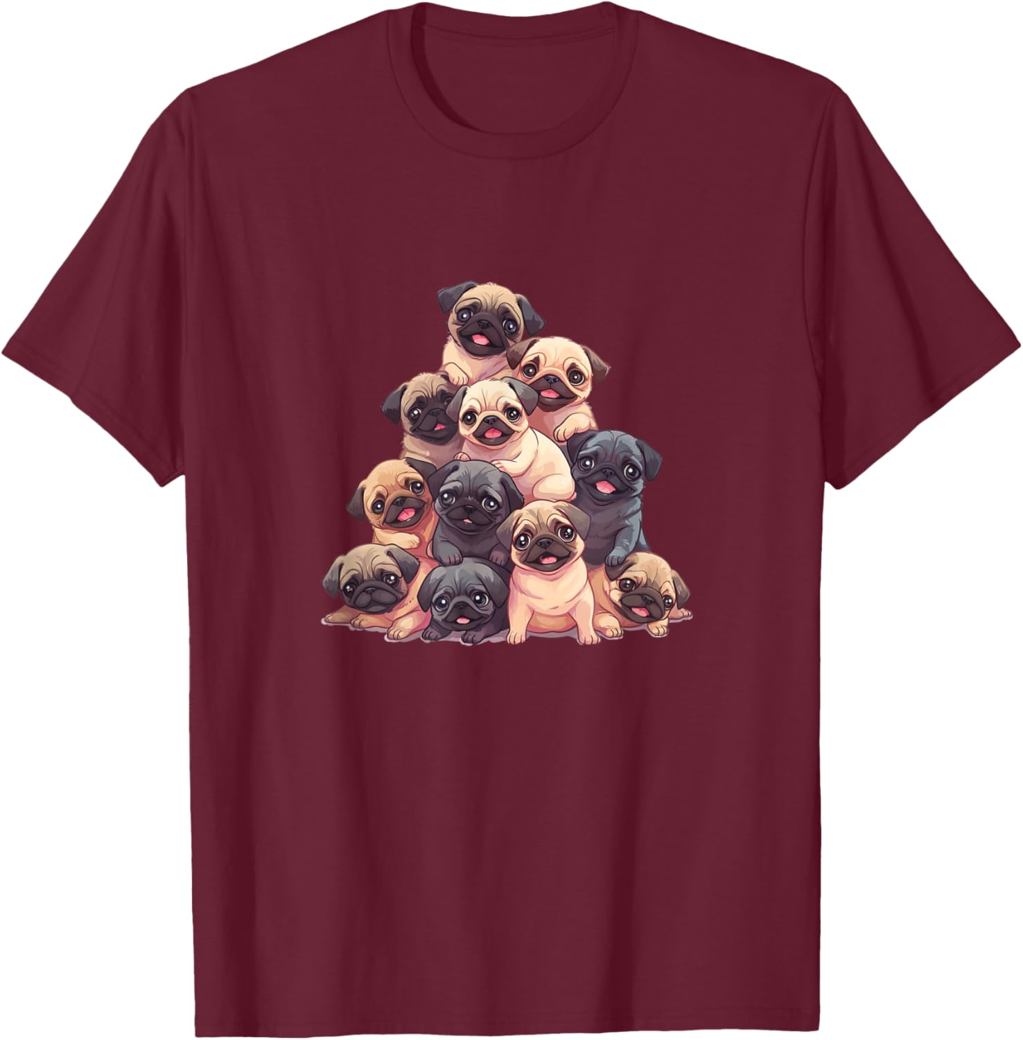 Cute Kawaii Pug Boys Girls Kids T-Shirt - T-Shirt | Maroon
