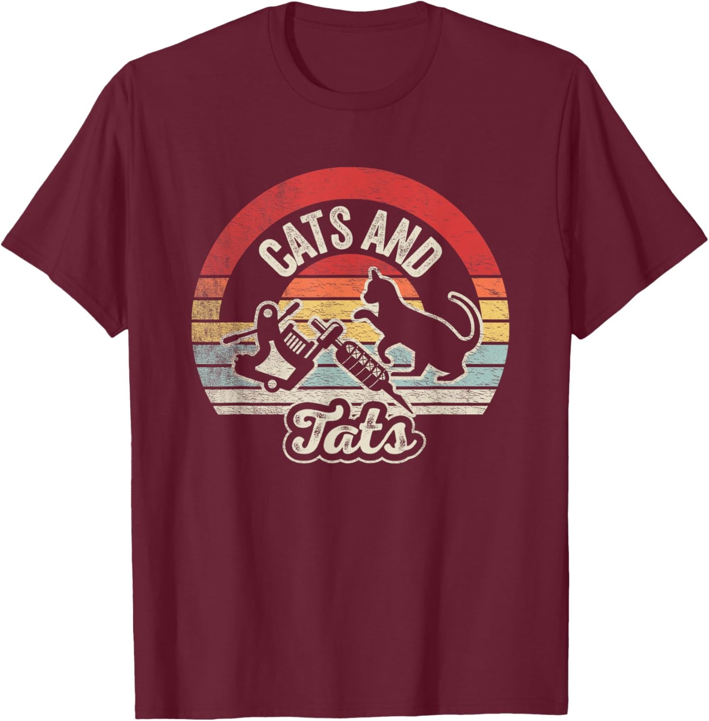 Vintage Cats and Tats Shirt Cat Tattoo Lover Cats & Tats T-Shirt - T-Shirt | Maroon