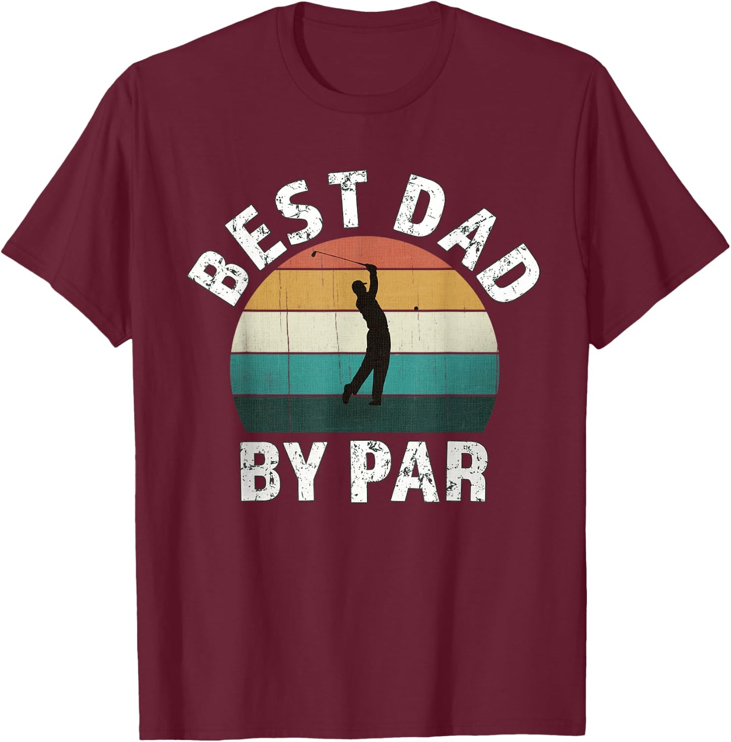 Retro Golfer Dad: Fun Vintage Sunset Father Playing Golf Pun T-Shirt - T-Shirt | Maroon