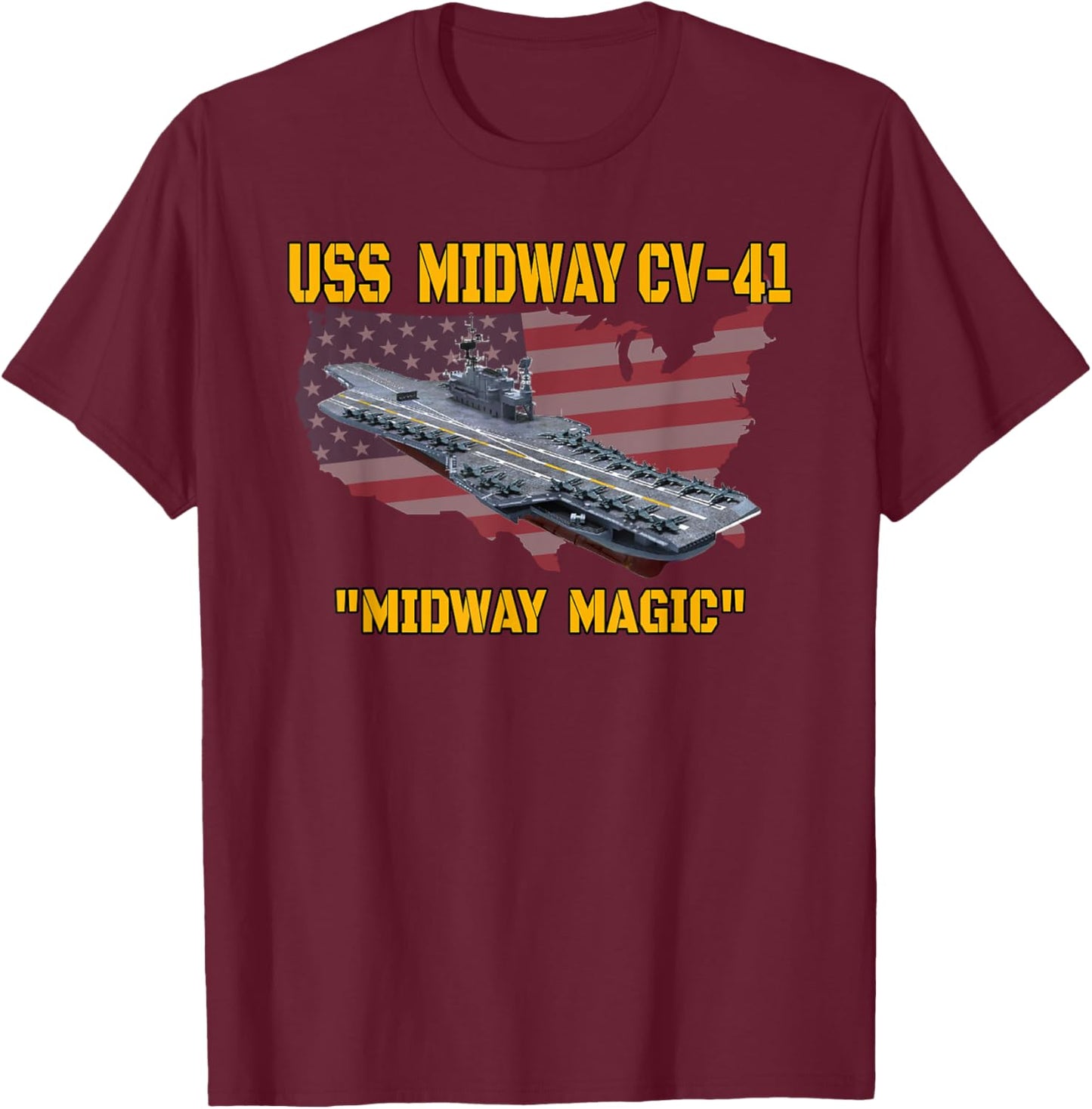 Aircraft Carrier USS Midway Veterans Day Fathers Day Grandpa T-Shirt - T-Shirt | Maroon