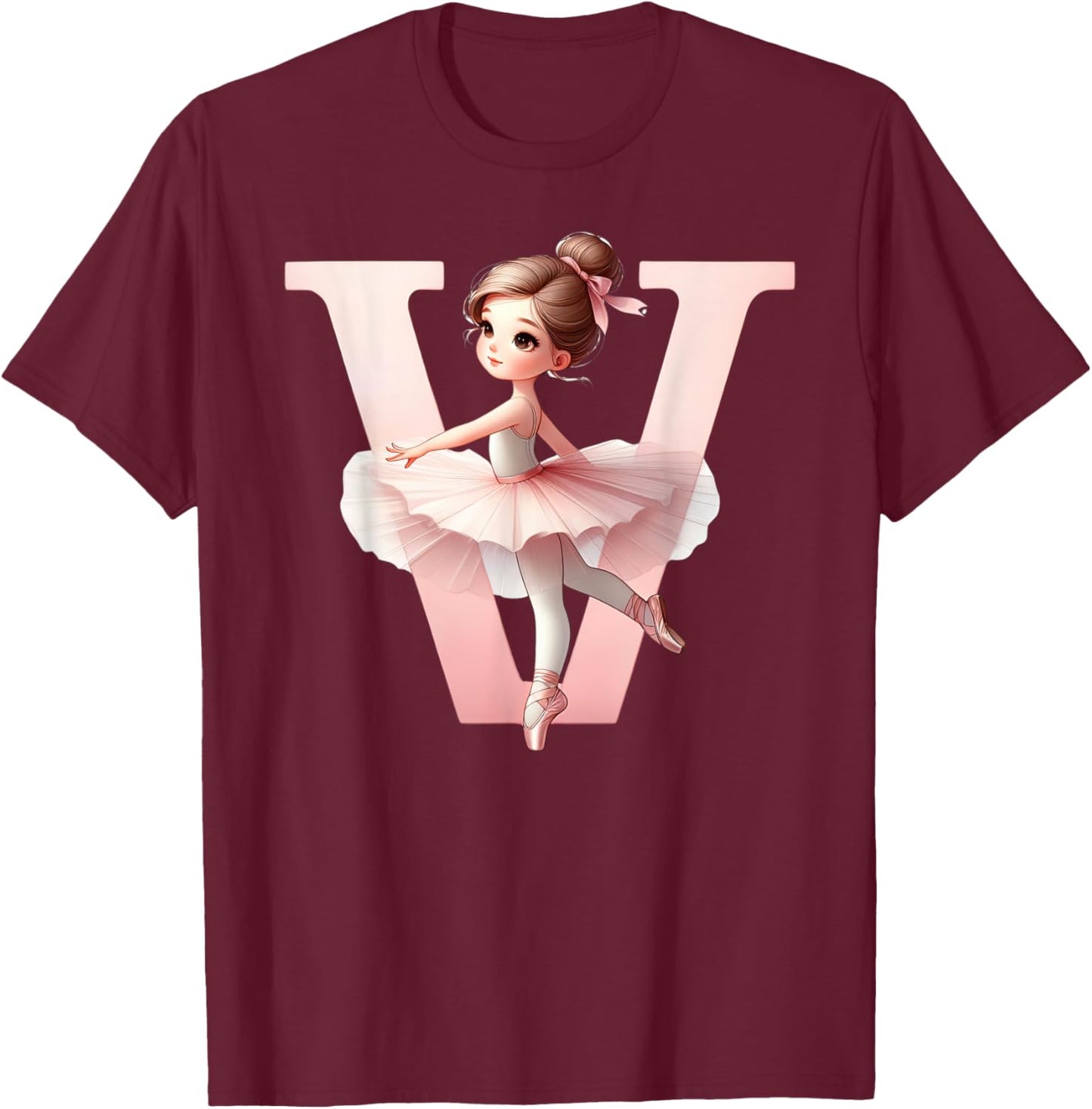 Ballerina Girl Dancing Name First Letter V Girly Tutu Ballet T-Shirt - T-Shirt | Maroon