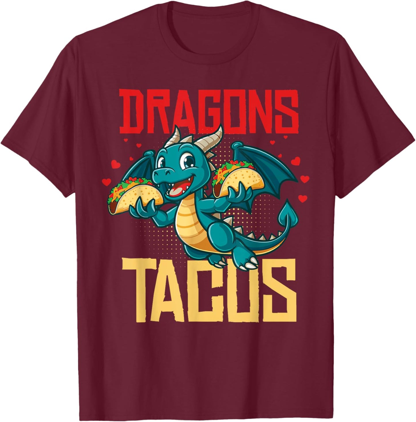 Dragons Love Tacos Shirt for Kids Girls Boys T-Shirt - T-Shirt | Maroon