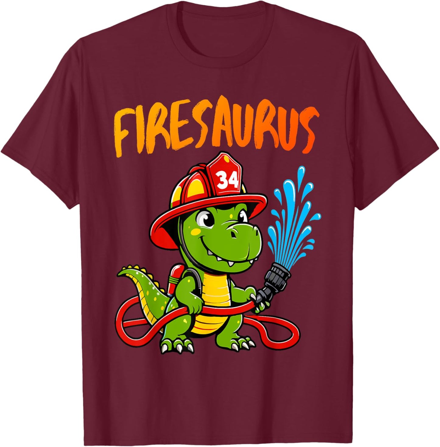 Firesaurus Rex Fireman Fire Firefighters Dino Hero T-Shirt - T-Shirt | Maroon
